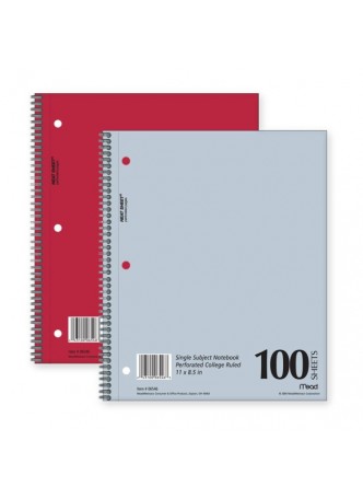 Notebook, 100 Sheets - 15 lb Basis Weight - Letter 8.50" x 11" - 1Each - White Paper - mea06546